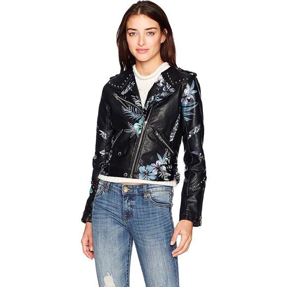 Blank NYC black navy stud floral leather jacket - Picture 8 of 8